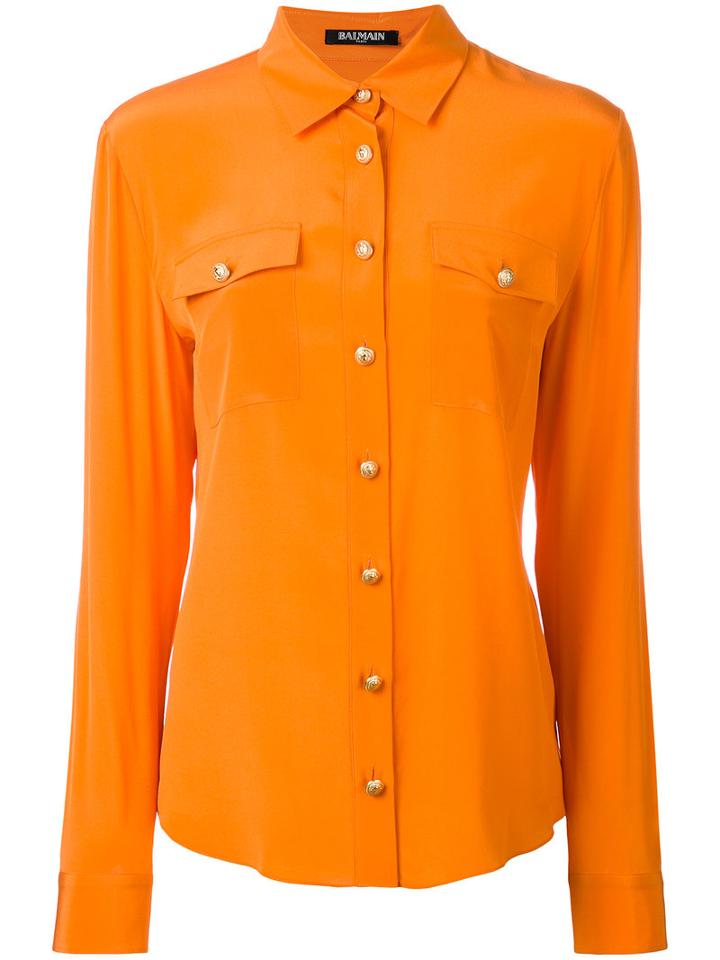 Balmain - Chest Pocket Button-up Shirt - Women - Silk - 40, Yellow/orange, Silk