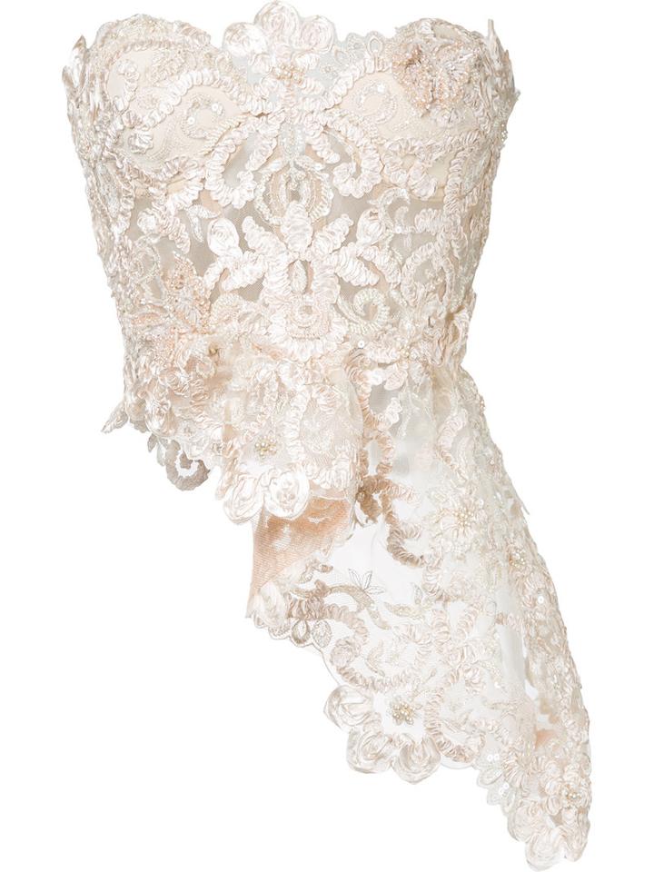 Nedret Taciroglu Couture - Lace Embroidered Top - Women - Silk - 36, Nude/neutrals, Silk