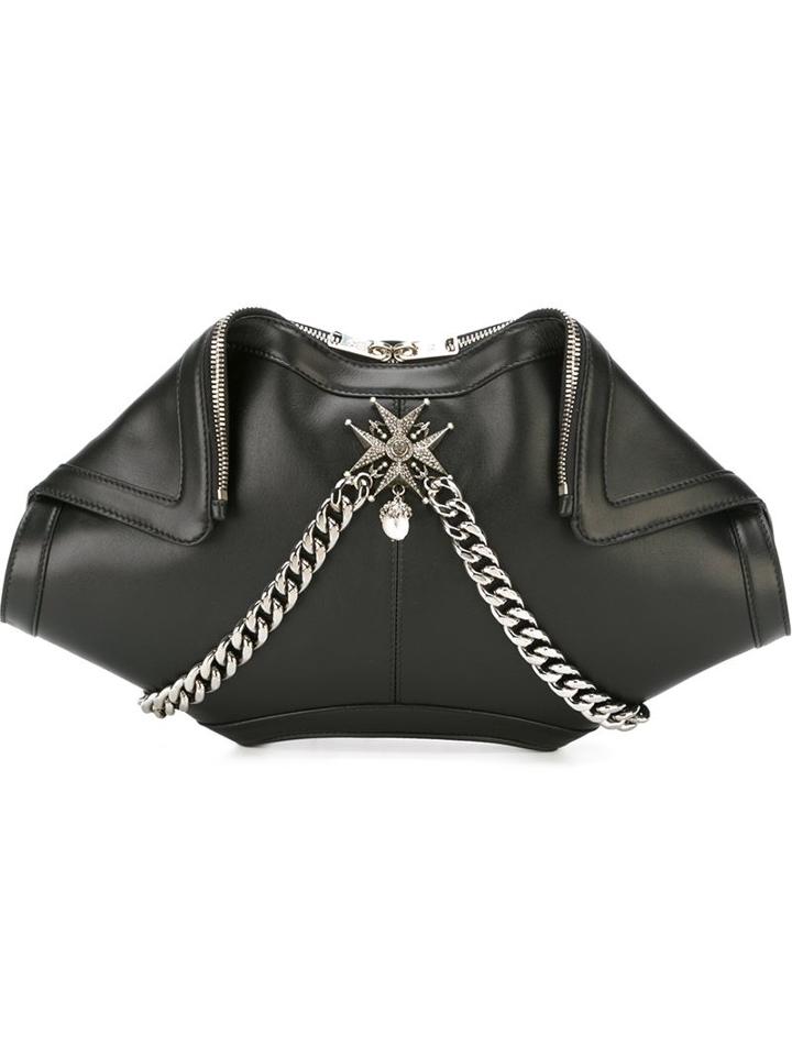 Alexander Mcqueen De Manta Charms Clutch, Women's, Black, Metal Other/calf Leather
