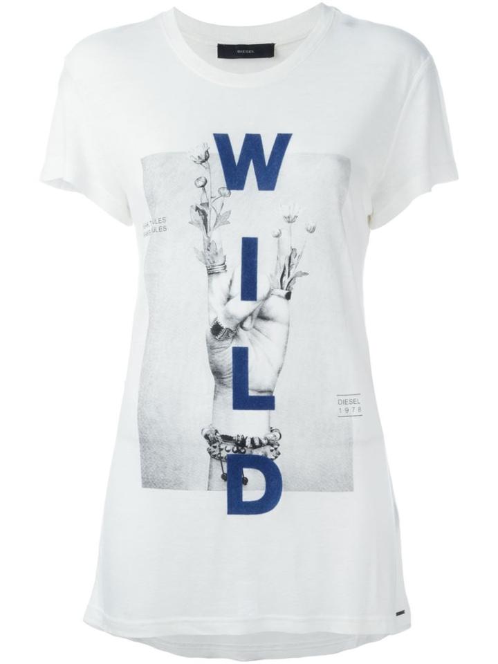 Diesel Wild Print T-shirt, Women's, Size: S, White, Lyocell/linen/flax