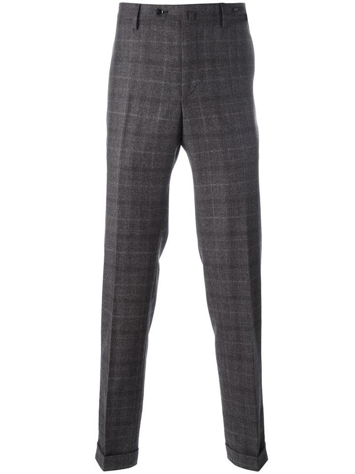 Pt01 Plaid Straight Trousers, Men's, Size: 54, Grey, Virgin Wool