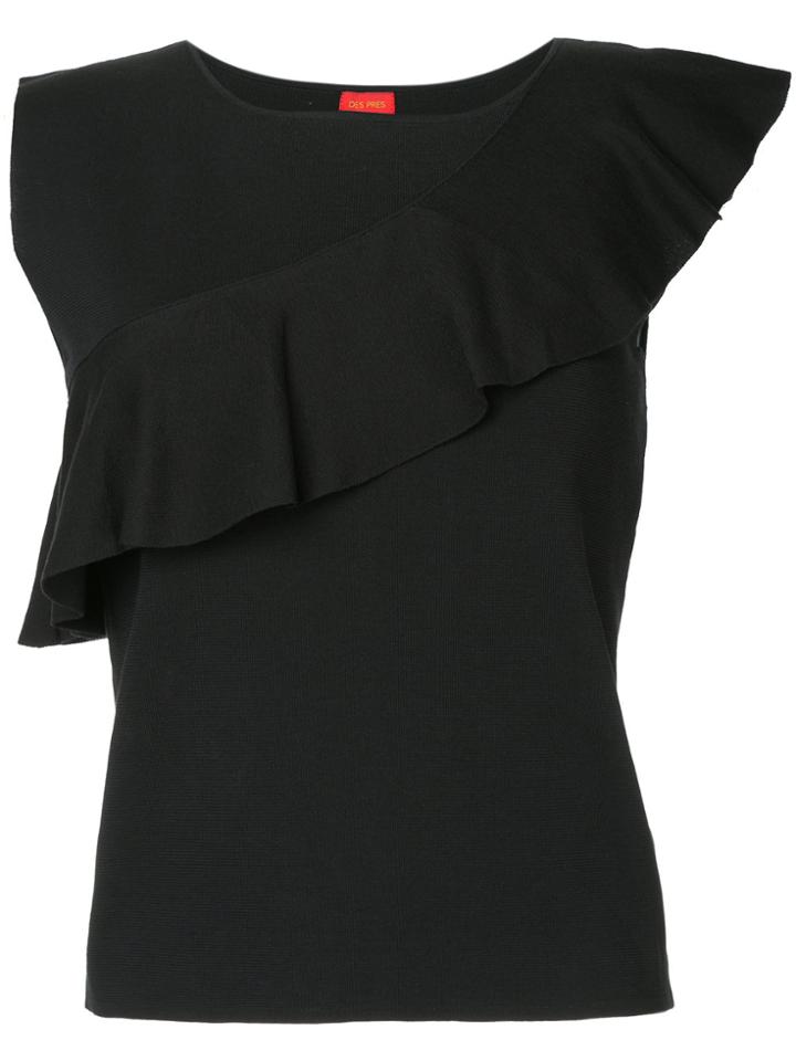 Des Prés Frill Trim Sleeveless Knit Top - Black