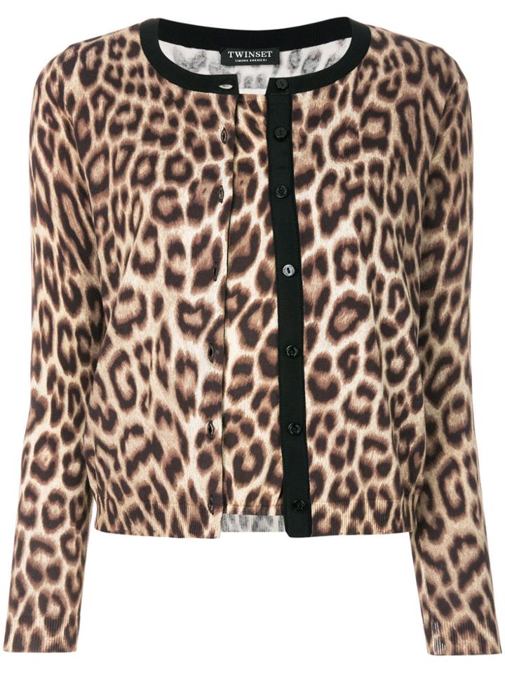 Twin-set Leopard Knit Cardigan Style Sweater - Brown