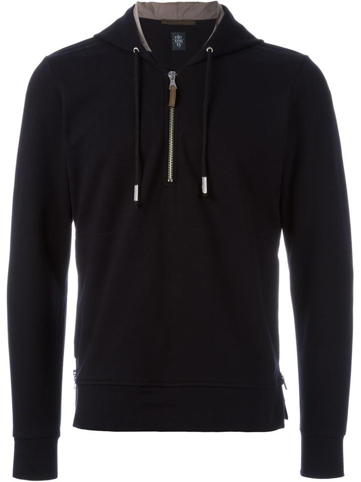 Eleventy Half Zipped Hoodie, Men's, Size: Small, Black, Cotton/spandex/elastane