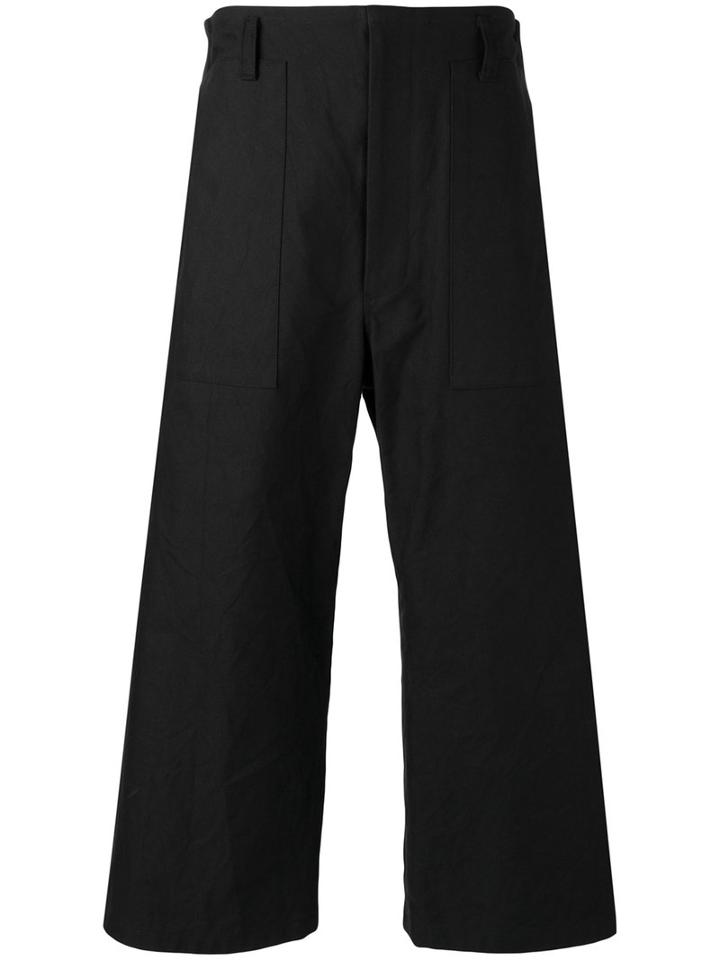 Yohji Yamamoto Side Tuck Cropped Trousers, Men's, Size: Ii, Black, Cotton