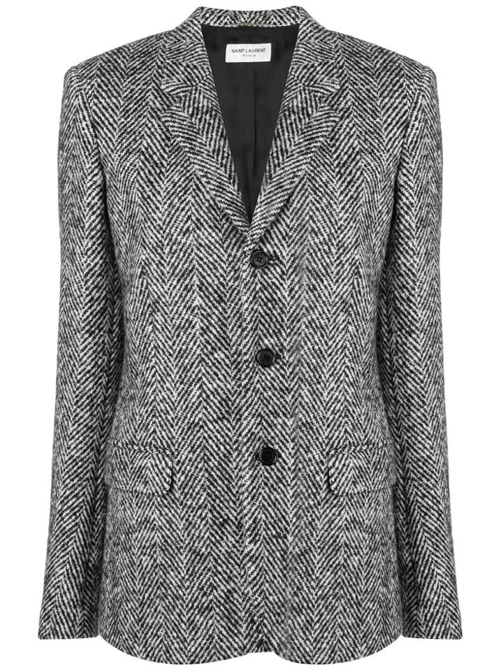 Saint Laurent Herringbone Longline Jacket - Black
