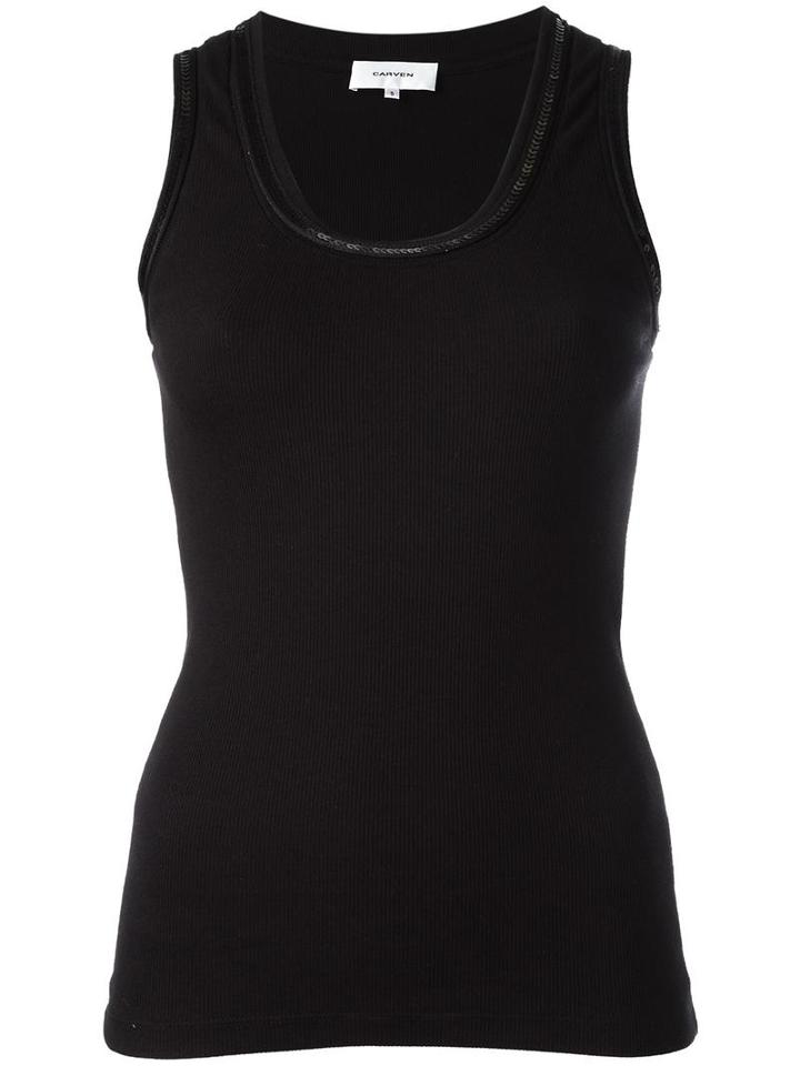 Carven Contrasting Neck Tank, Women's, Size: Medium, Black, Cotton/polyester/spandex/elastane