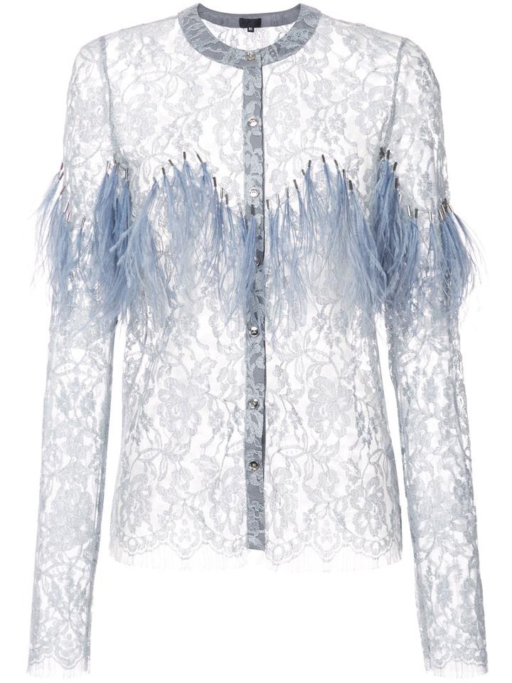 Maki Oh - Lace Feather Blouse - Women - Rayon - Xs, Grey, Rayon