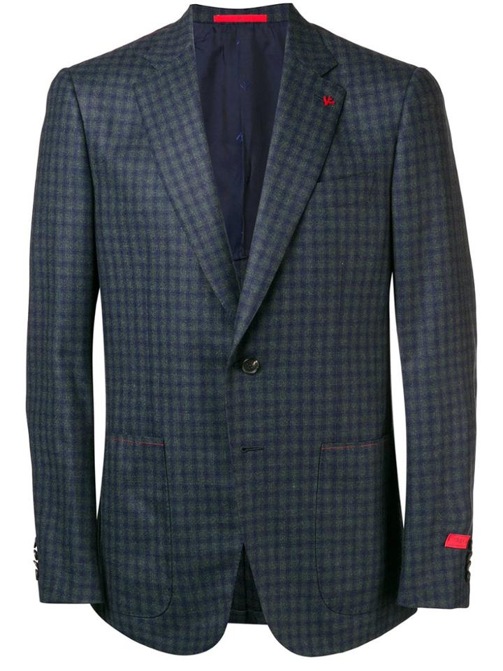 Isaia Checked Tailored Blazer - Blue