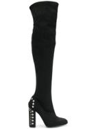Fabi Embellished Heel Thigh Boots - Black