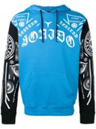 Marcelo Burlon County Of Milan Gothic Print Hoodie, Men's, Size: Medium, Blue, Cotton