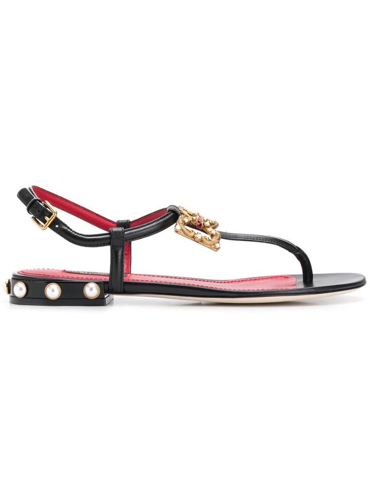 Dolce & Gabbana Plaque-embellished Sandals - Black