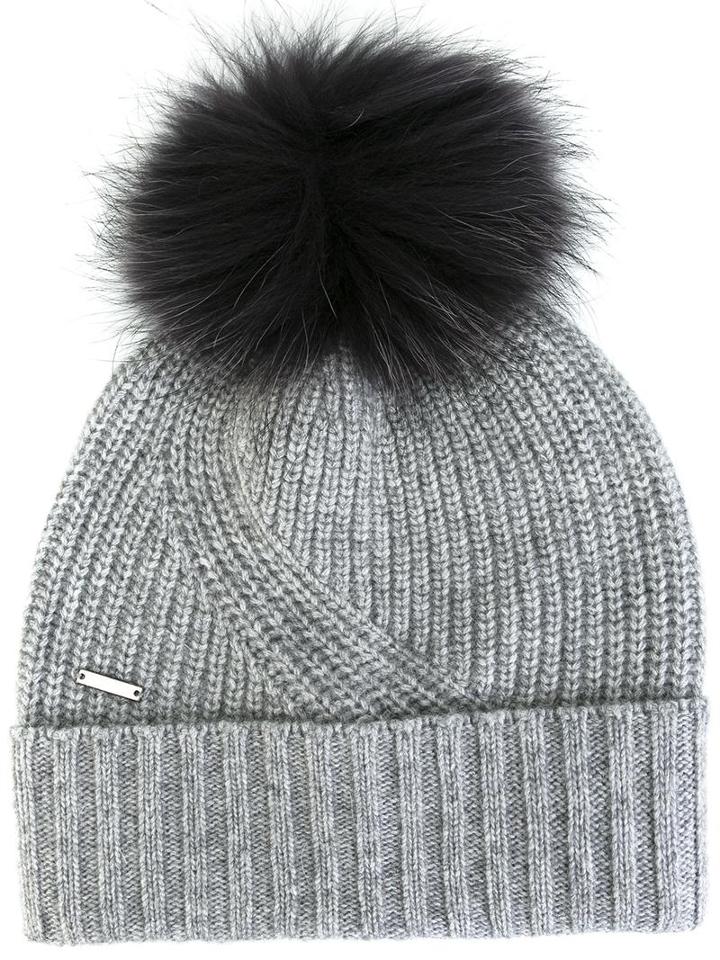 Woolrich Pompom Beanie, Women's, Size: Small, Grey, Wool/viscose/polyamide/racoon Fur
