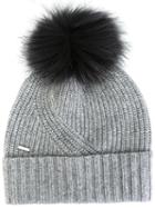 Woolrich Pompom Beanie, Women's, Size: Small, Grey, Wool/viscose/polyamide/racoon Fur
