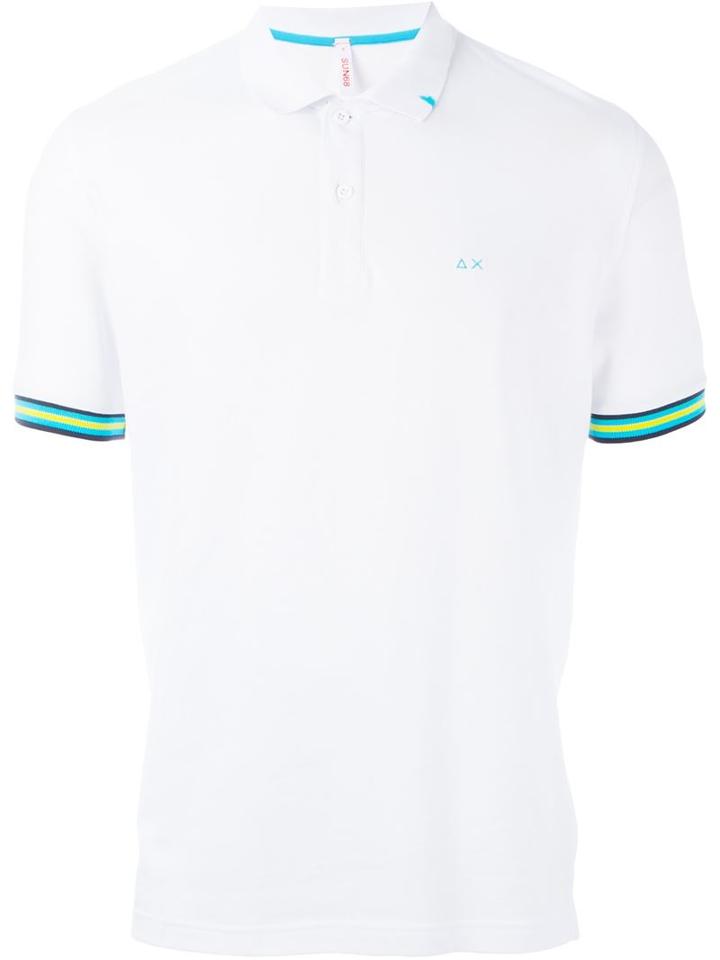Sun 68 Stripe Placket Polo Shirt, Men's, Size: L, White, Cotton/spandex/elastane