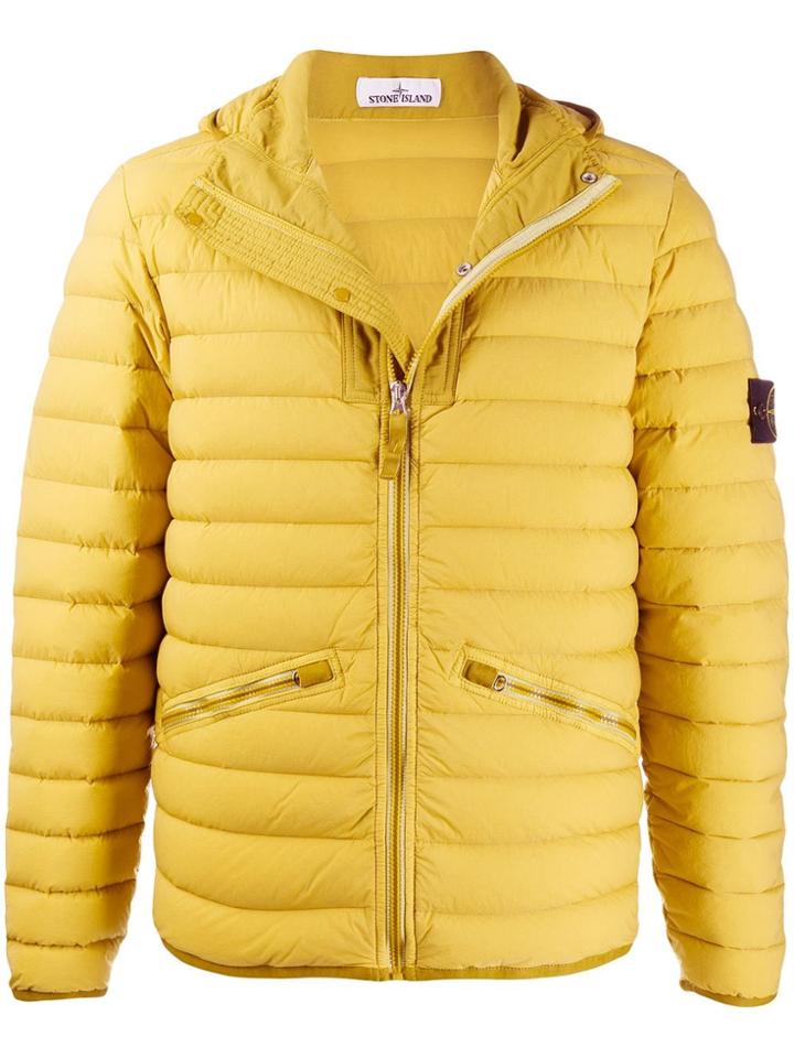Stone Island Logo Embroidered Padded Jacket - Yellow