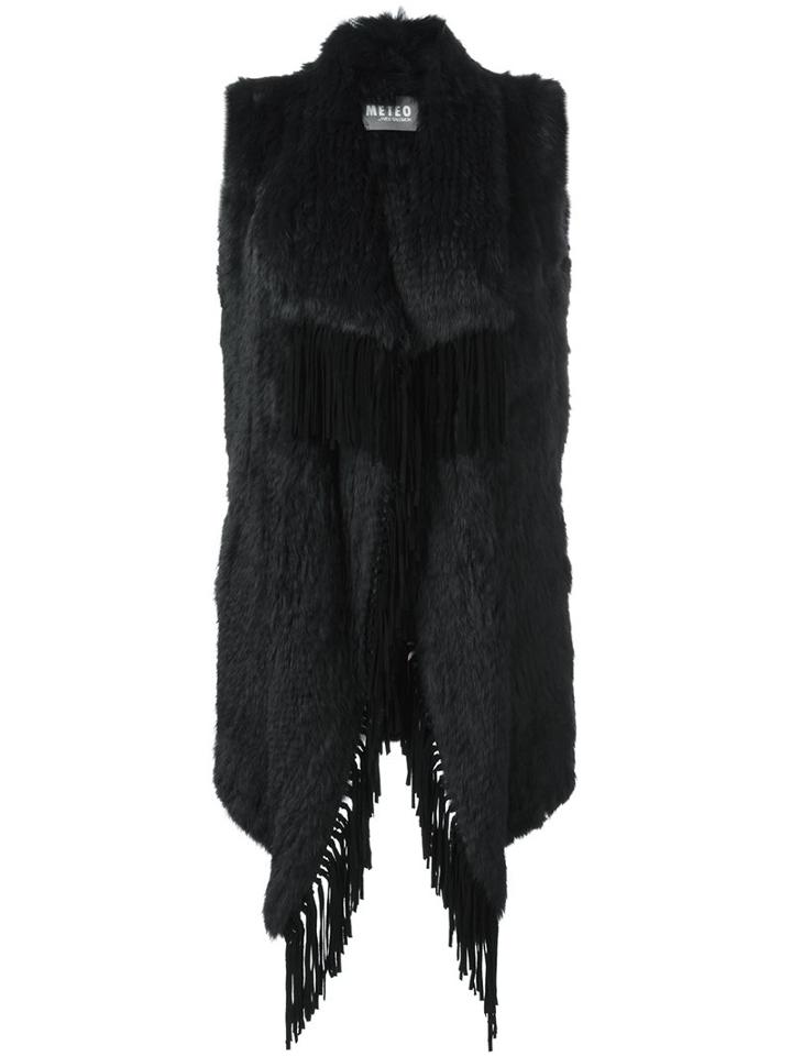 Meteo By Yves Salomon Long Fringed Fur Gilet, Women's, Size: 36, Blue, Lamb Skin/goat Fur/rabbit Fur