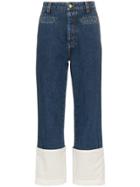Loewe Mid Rise Wide-leg Contrast Cuff Jeans - Blue