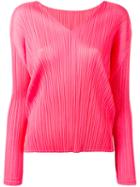 Pleats Please By Issey Miyake Pleated V-neck Top, Women's, Size: 4, Pink/purple, Polyester