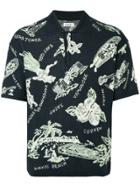 Coohem Aloha Print Jacquard Polo Shirt - Blue
