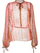 Etro Printed Drawstring Sheer Blouse, Women's, Size: 44, Pink, Silk/viscose