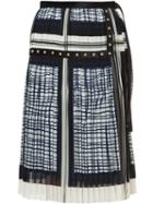 Sacai Printed Pleated Midi Skirt, Women's, Size: 1, White, Polyester