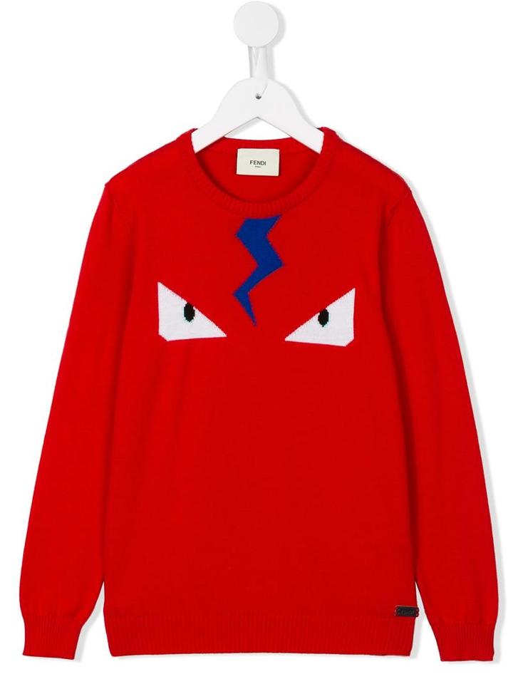 Fendi Kids Bag Bugs Eye Motif Jumper, Boy's, Size: 10 Yrs, Red