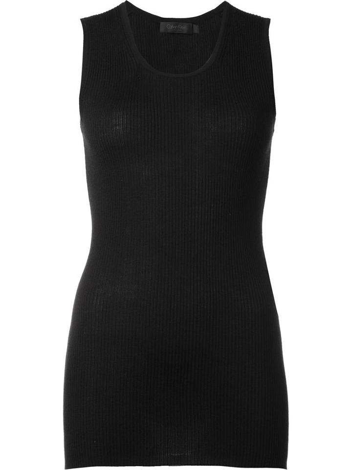 Calvin Klein Collection Ribbed Tank Top, Women's, Size: Medium, Black, Cashmere