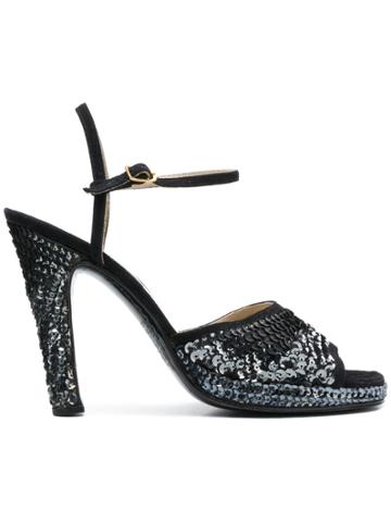 Raphael Vintage 1970's Sequinned Sandals - Black