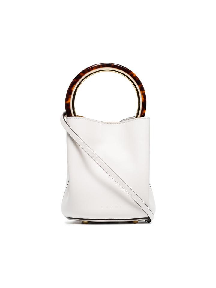 Marni White Panier Resin Handle Leather Bucket Bag