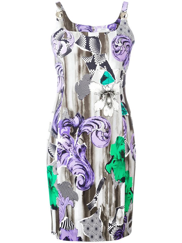 Versace Collection Printed Shoulder Clasp Dress, Women's, Size: 40, Pink/purple, Viscose/spandex/elastane/polyester/viscose