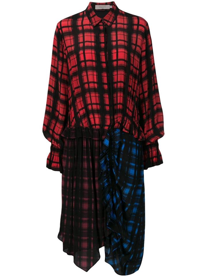 Preen Line Plaid Relaxed Shirt Dress - Red