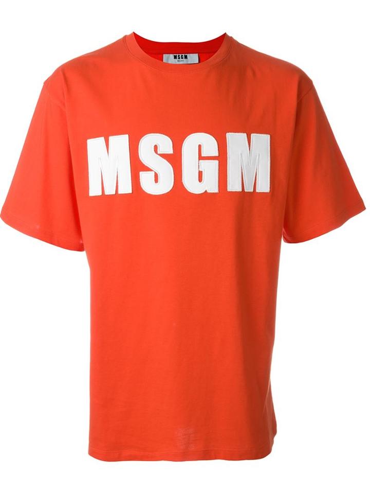 Msgm Logo Print T-shirt, Men's, Size: Small, Yellow/orange, Cotton