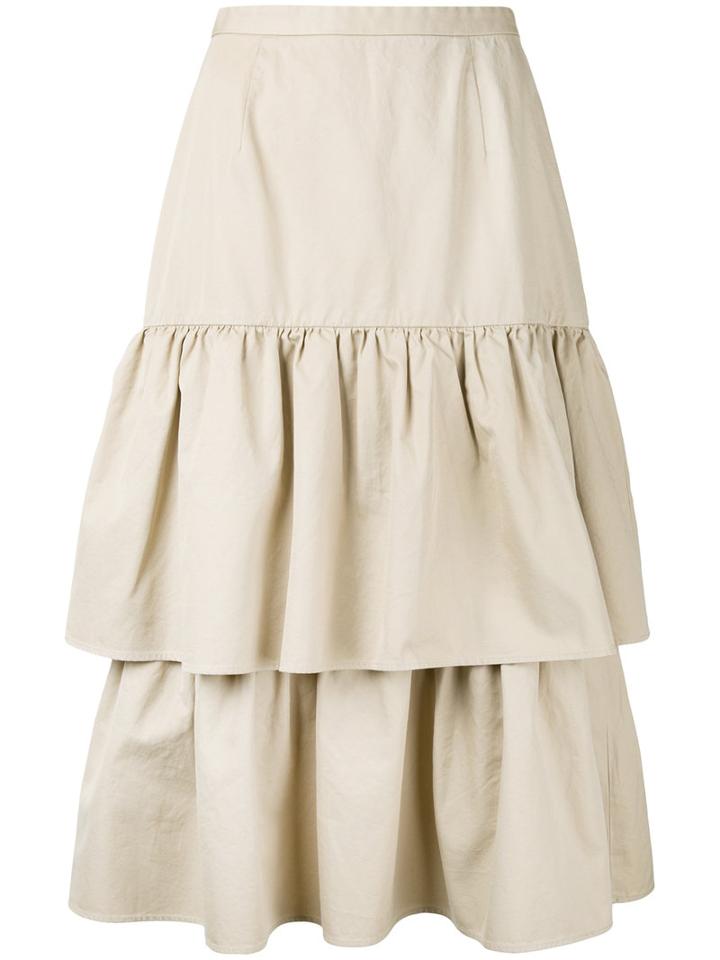 Cityshop - Tiered Mid-length Skirt - Women - Cotton - 38, Nude/neutrals, Cotton