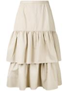 Cityshop - Tiered Mid-length Skirt - Women - Cotton - 38, Nude/neutrals, Cotton