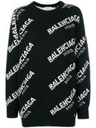 Balenciaga Jacquard Logo Crewneck Sweater - Black