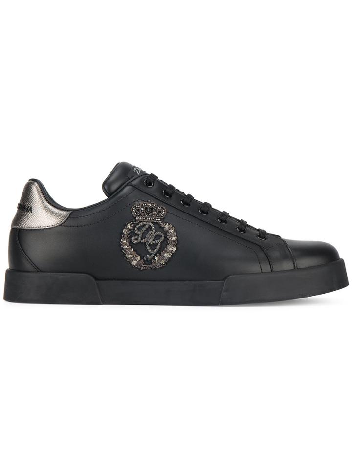 Dolce & Gabbana Embroidered Low-top Sneakers - Black