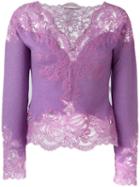 Ermanno Scervino Scalloped Lace Insert Top, Women's, Size: 44, Pink/purple, Silk/polyamide/polyester/wool