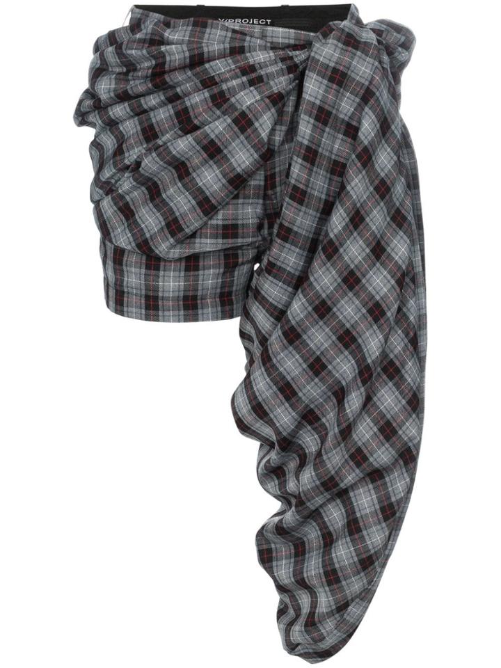 Y / Project Check Print Draped Shorts - Grey