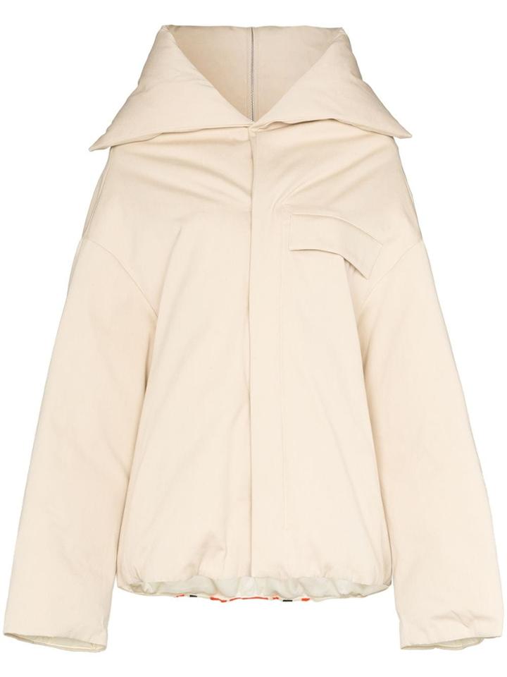 Jil Sander Contrast Stripe Oversized Cotton Coat - Neutrals