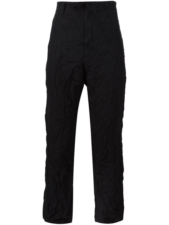 Yohji Yamamoto Crinkle Trousers, Men's, Size: 1, Black, Nylon/polyester/polyurethane/wool