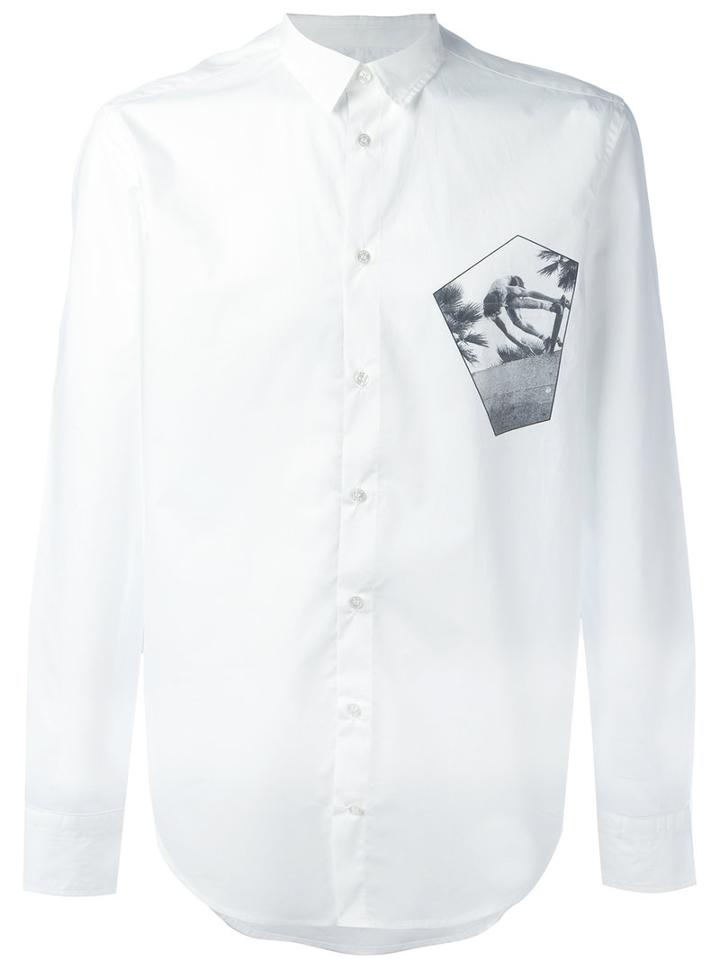 Msgm Chest Print Shirt, Men's, Size: 40, White, Cotton