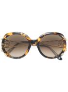Elie Saab Tortoiseshell Oversized Logo Sunglasses - Brown