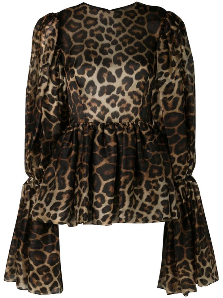 Christian Siriano Leopard Print Bell Sleeve Blouse - Brown