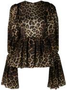 Christian Siriano Leopard Print Bell Sleeve Blouse - Brown