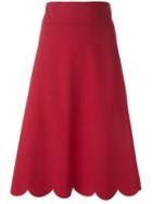 Red Valentino Ruffled Hem Midi Skirt, Women's, Size: 42, Polyester/spandex/elastane/viscose