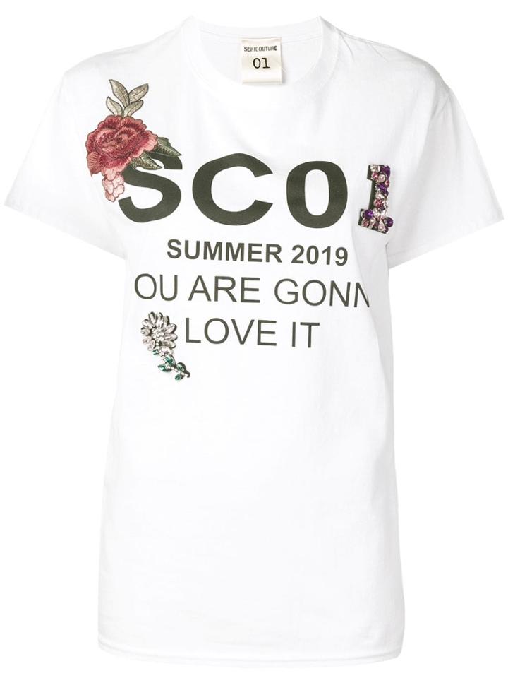Semicouture Floral Appliqués T-shirt - White