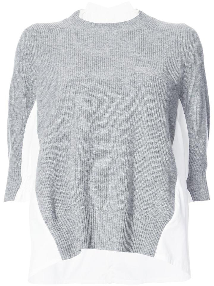 Sacai - Shirt Insert Sweater - Women - Cotton/nylon/polyester/wool - 4, Grey, Cotton/nylon/polyester/wool