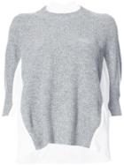 Sacai - Shirt Insert Sweater - Women - Cotton/nylon/polyester/wool - 4, Grey, Cotton/nylon/polyester/wool