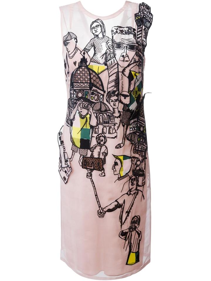 Emilio Pucci Embroidered Overlay Shift Dress - Pink & Purple